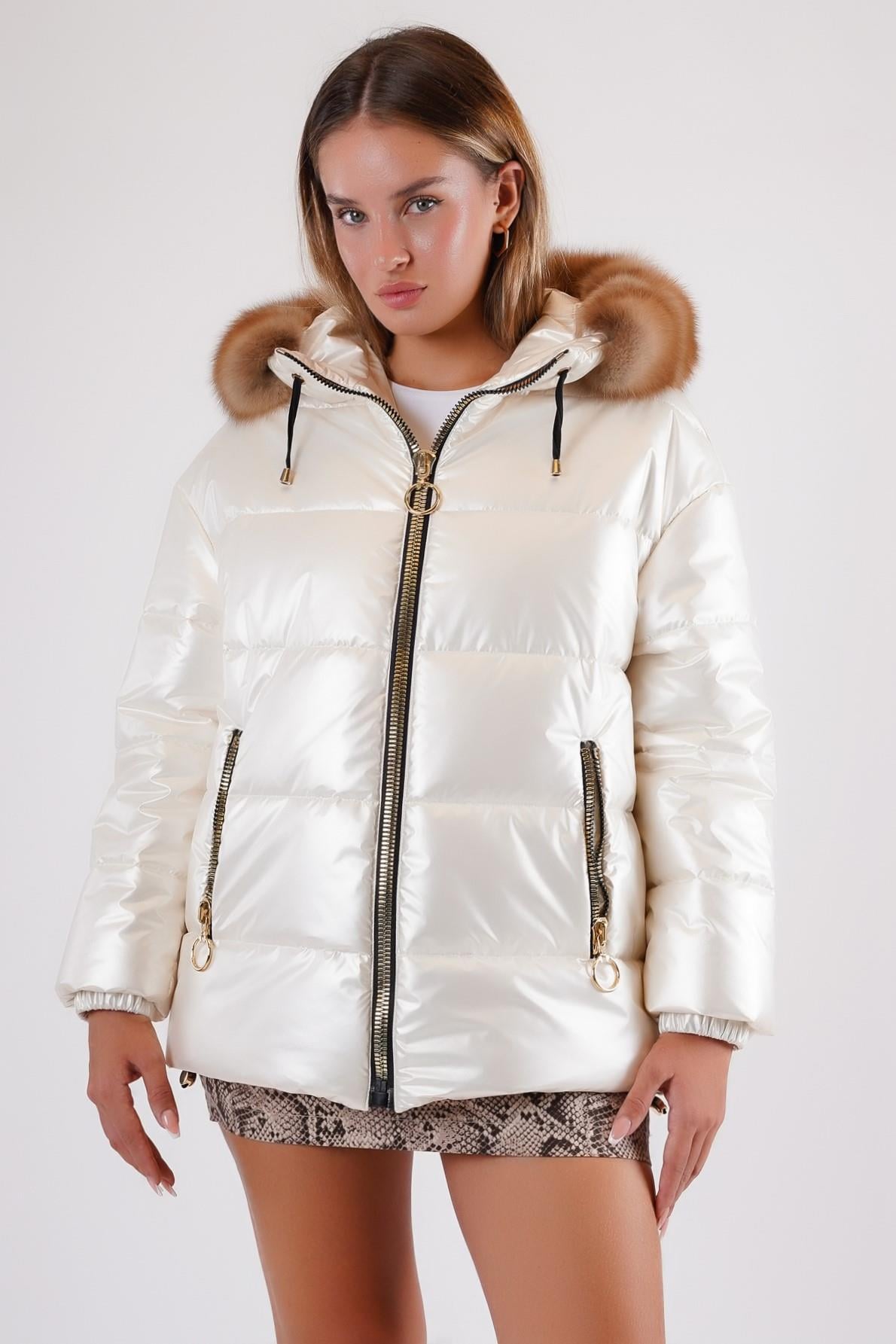Beyaz Glam Kürk Aksesuarlı Puffer MontMont