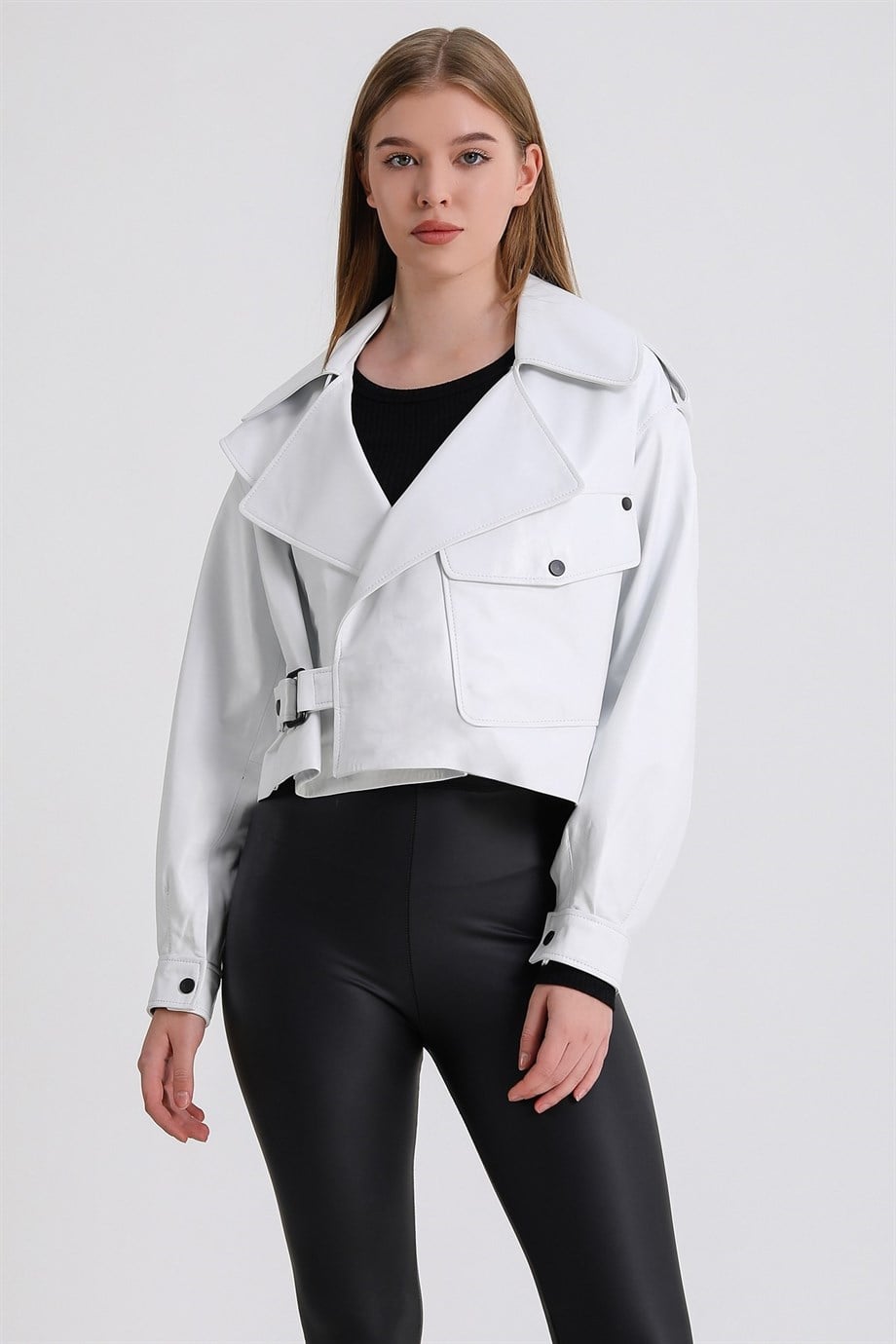 Beyaz Oversize Deri CeketCeket