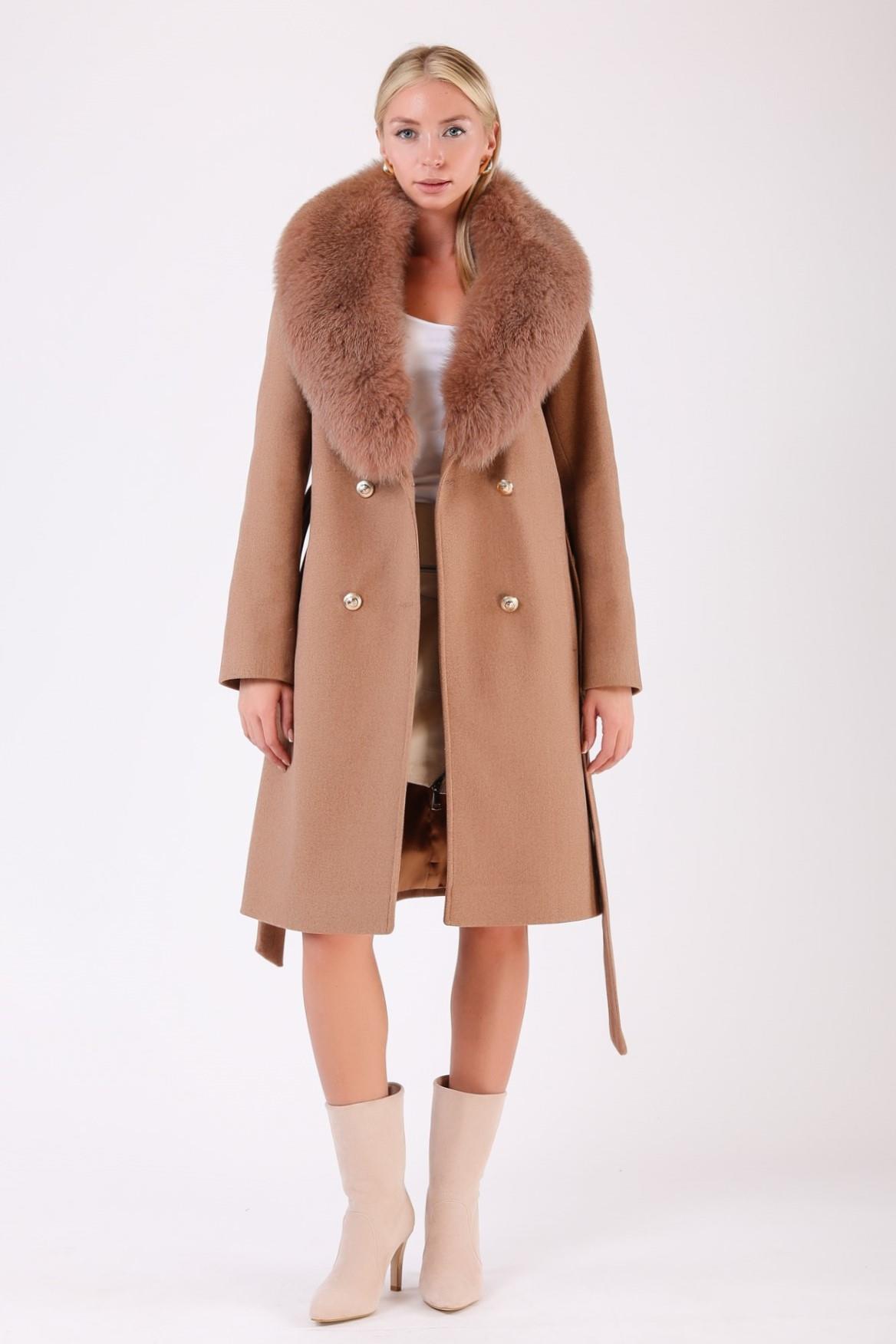 Camel Fox Kürk Aksesuarlı Kaşmir KabanKaban