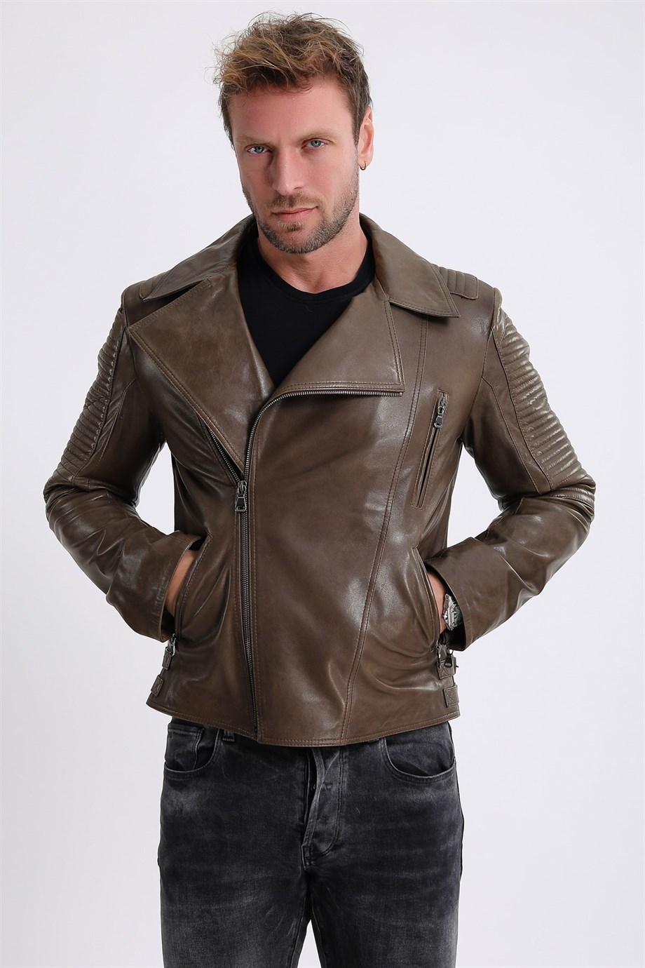Haki Biker Deri CeketCeket