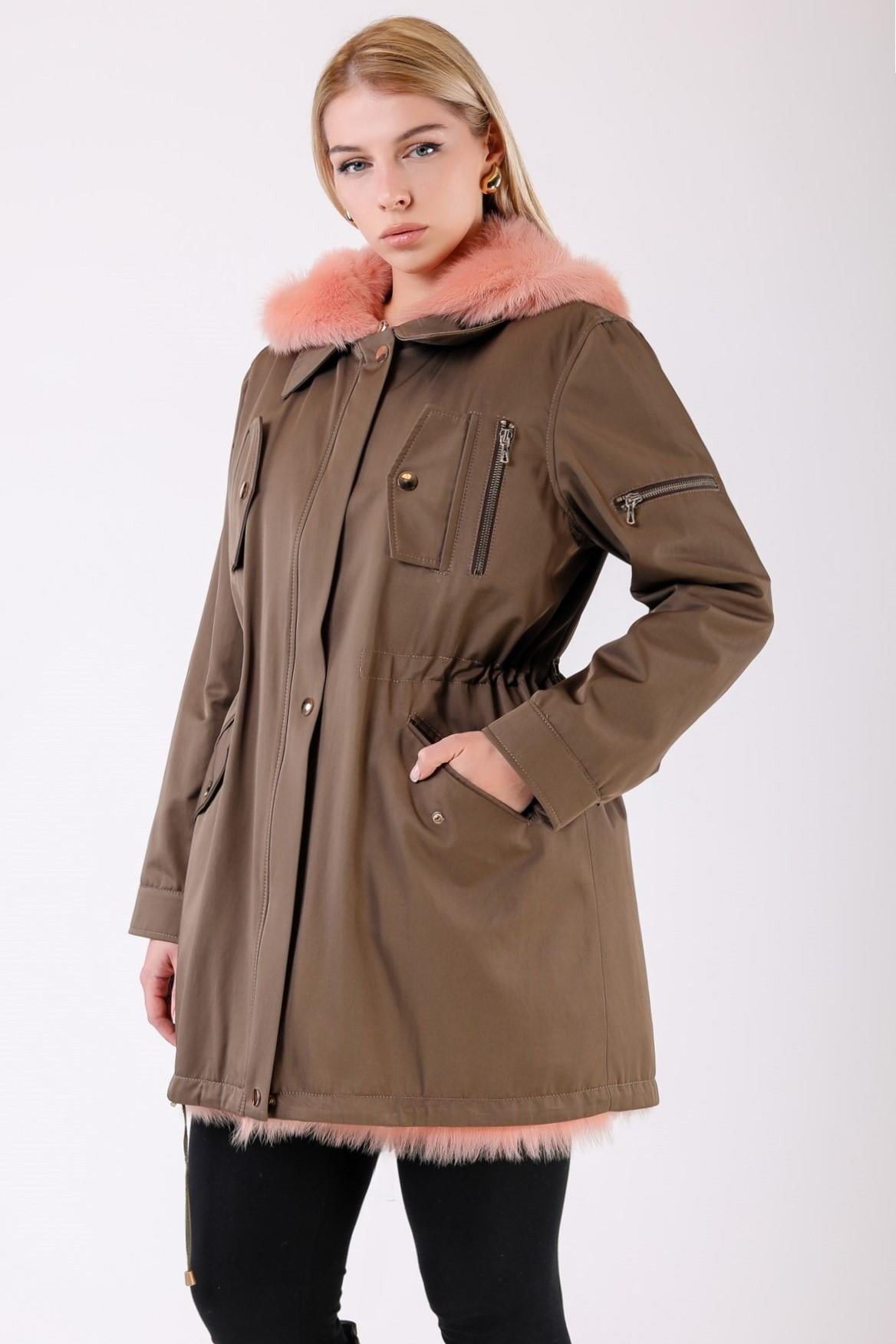 Haki Kürk Garnili Fiber Trench KabanKaban