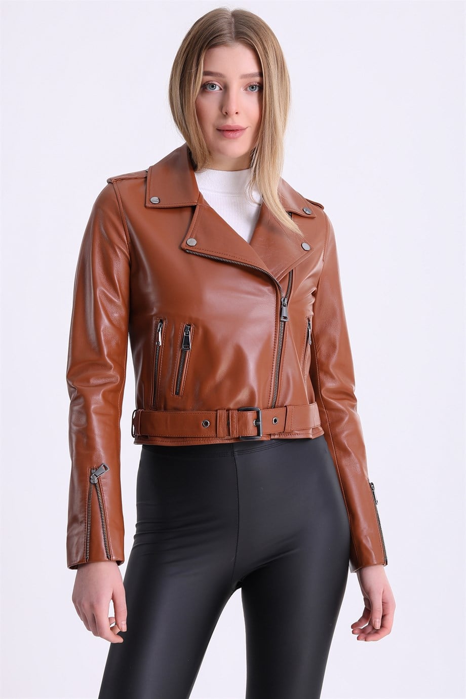 Kahve Biker Deri CeketCeket