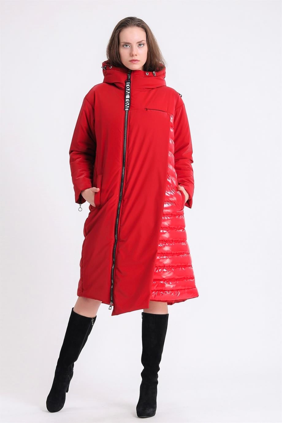 Kırmızı Glam Kaz Tüyü Şişme Puffer MontMont