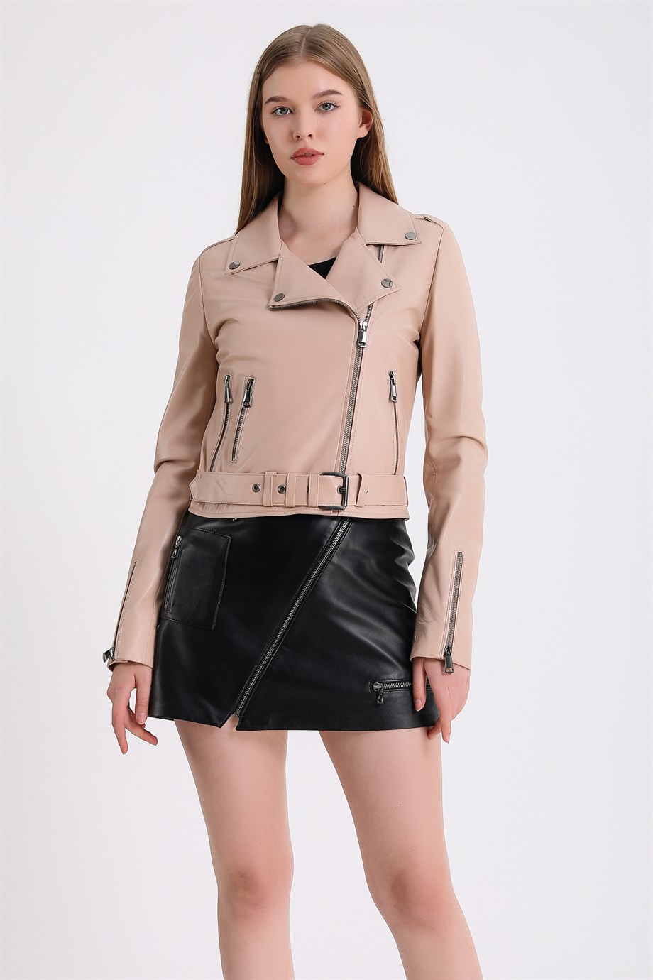 Krem Biker Deri CeketCeket