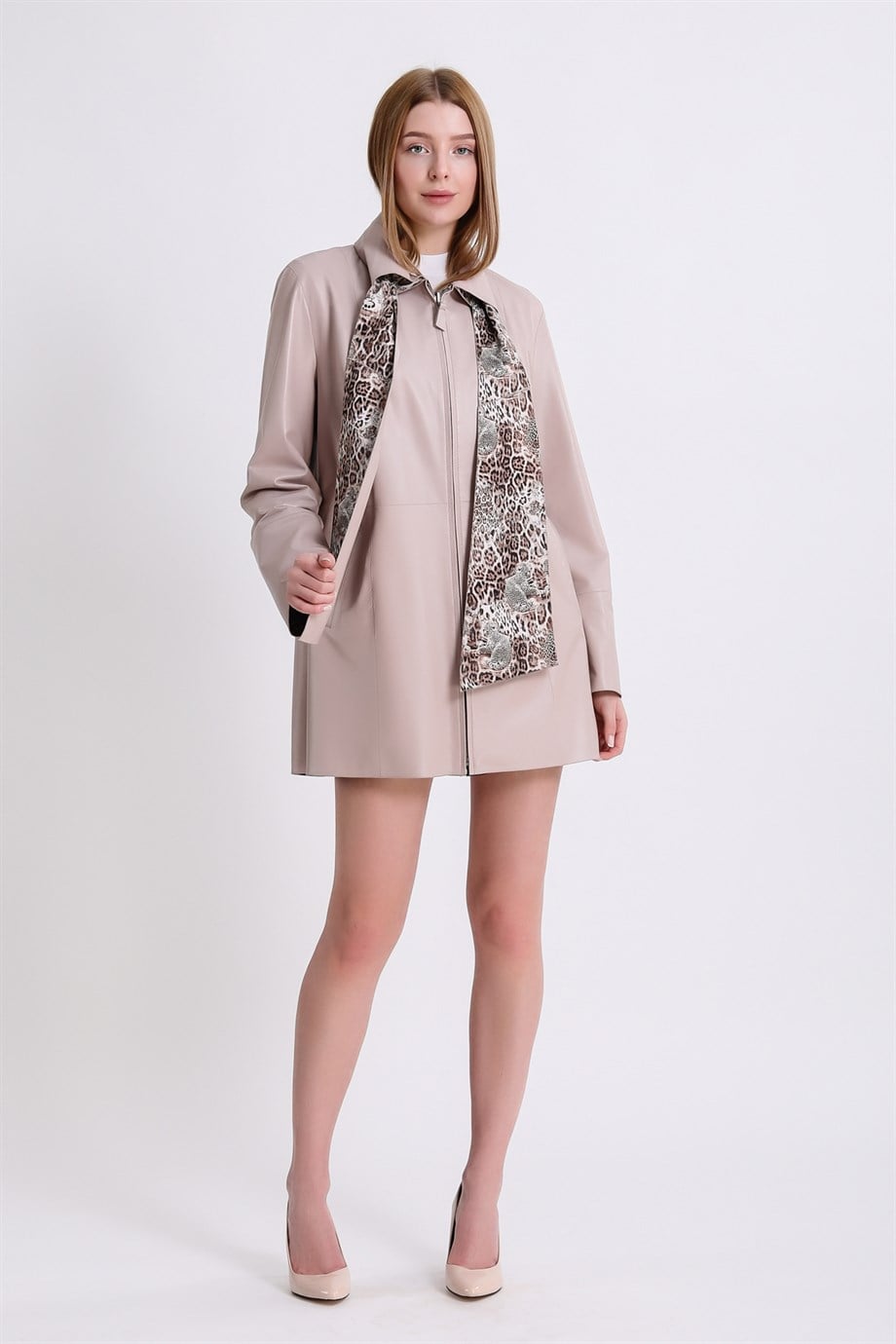 Krem Çift Taraflı Deri Kaban