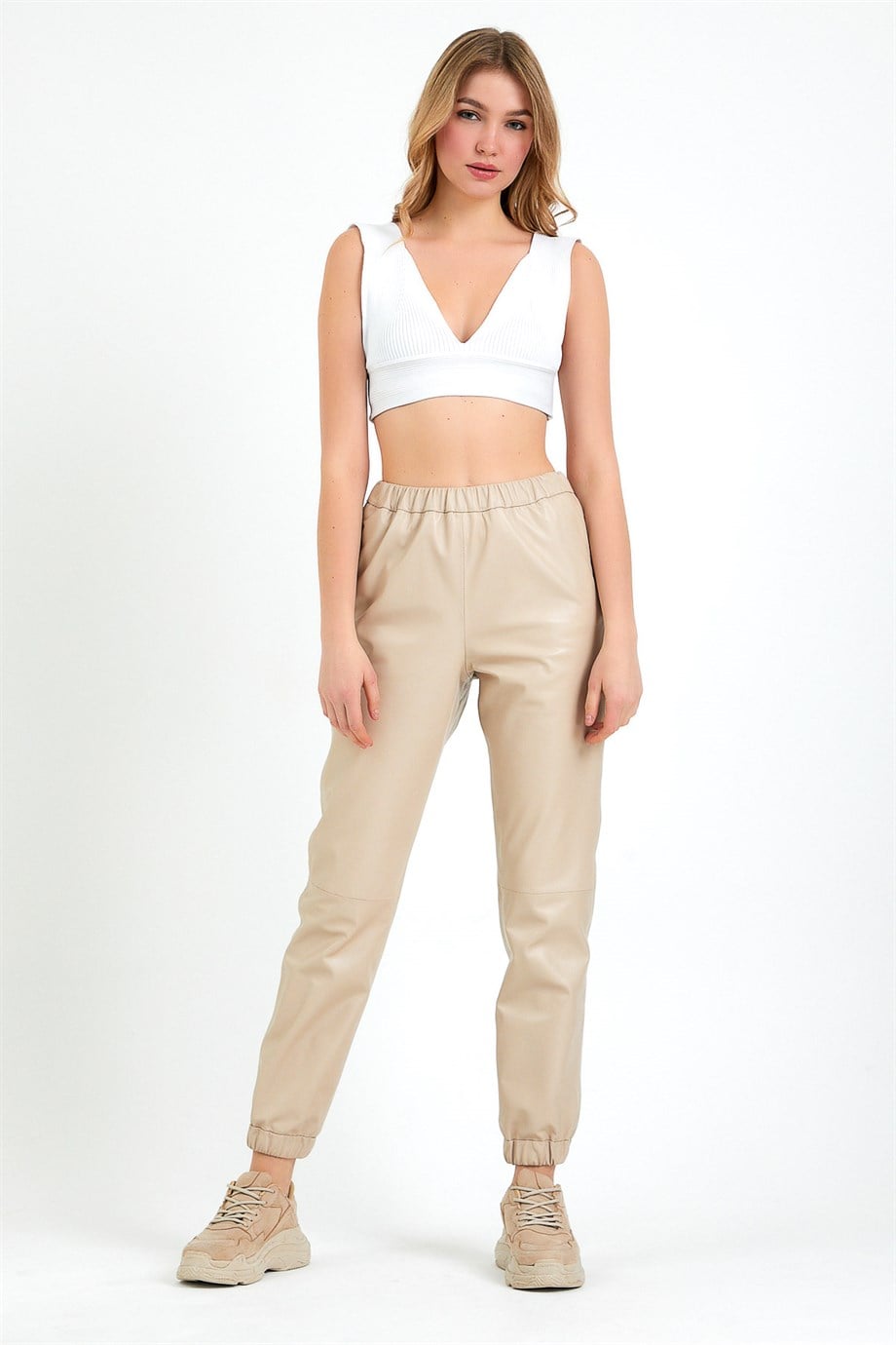 Krem Fit Deri PantolonPantolon