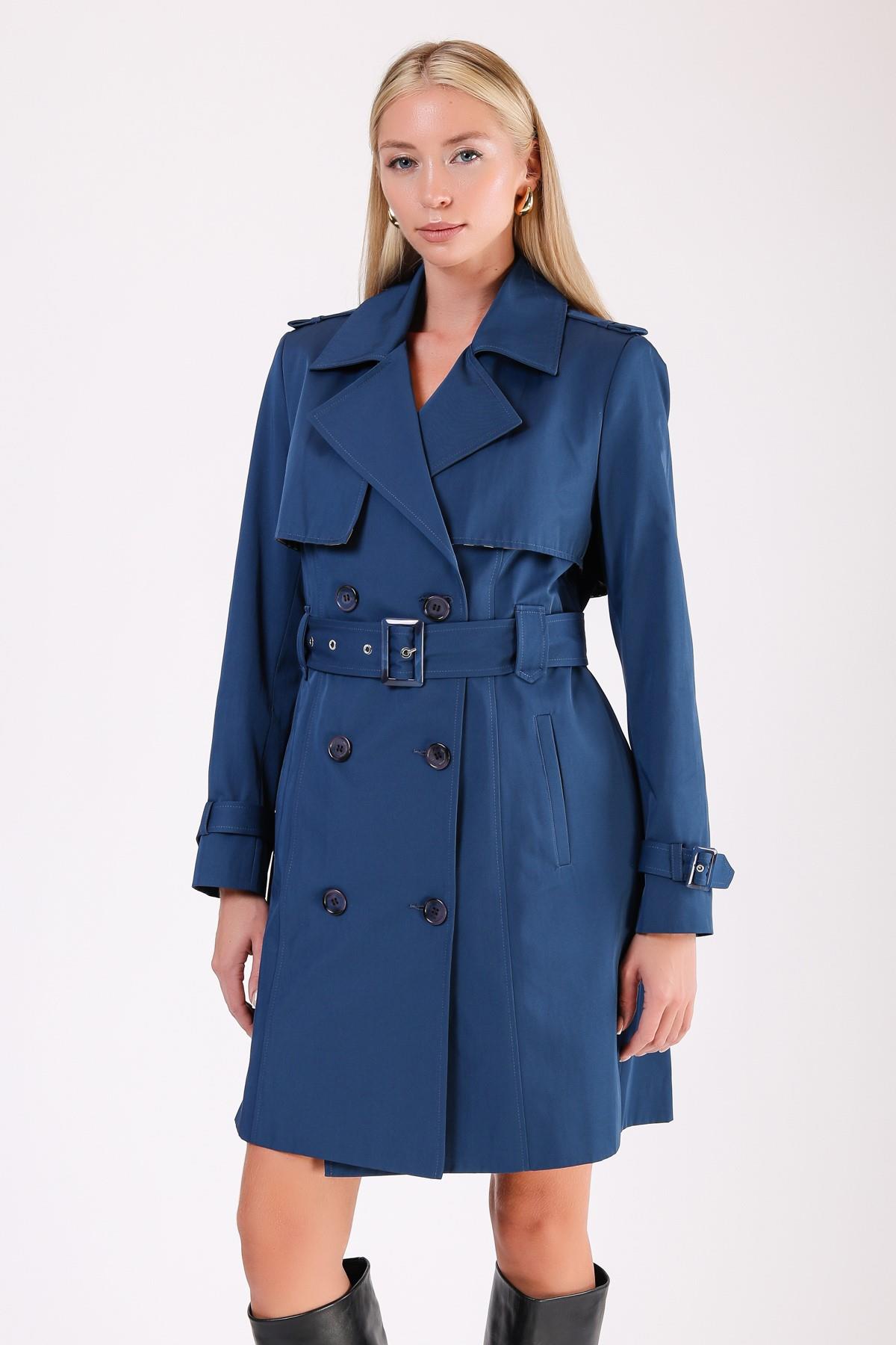 Lacivert Su Geçirmez Fiber Trench KabanKaban