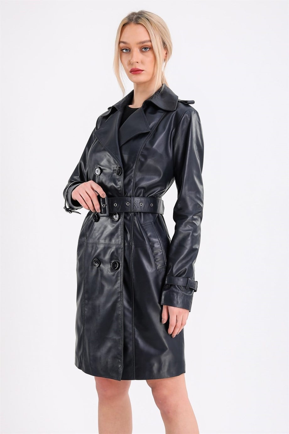 Lacivert Trench Deri KabanKaban