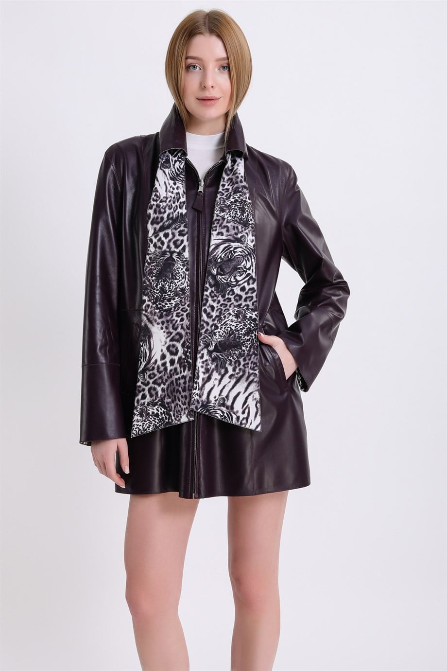 Mor Çift Taraflı Deri Kaban