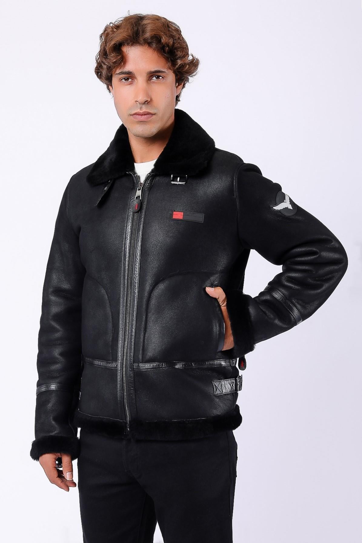 Siyah Aviator Kürk İçlikli Hakiki Deri KabanKaban