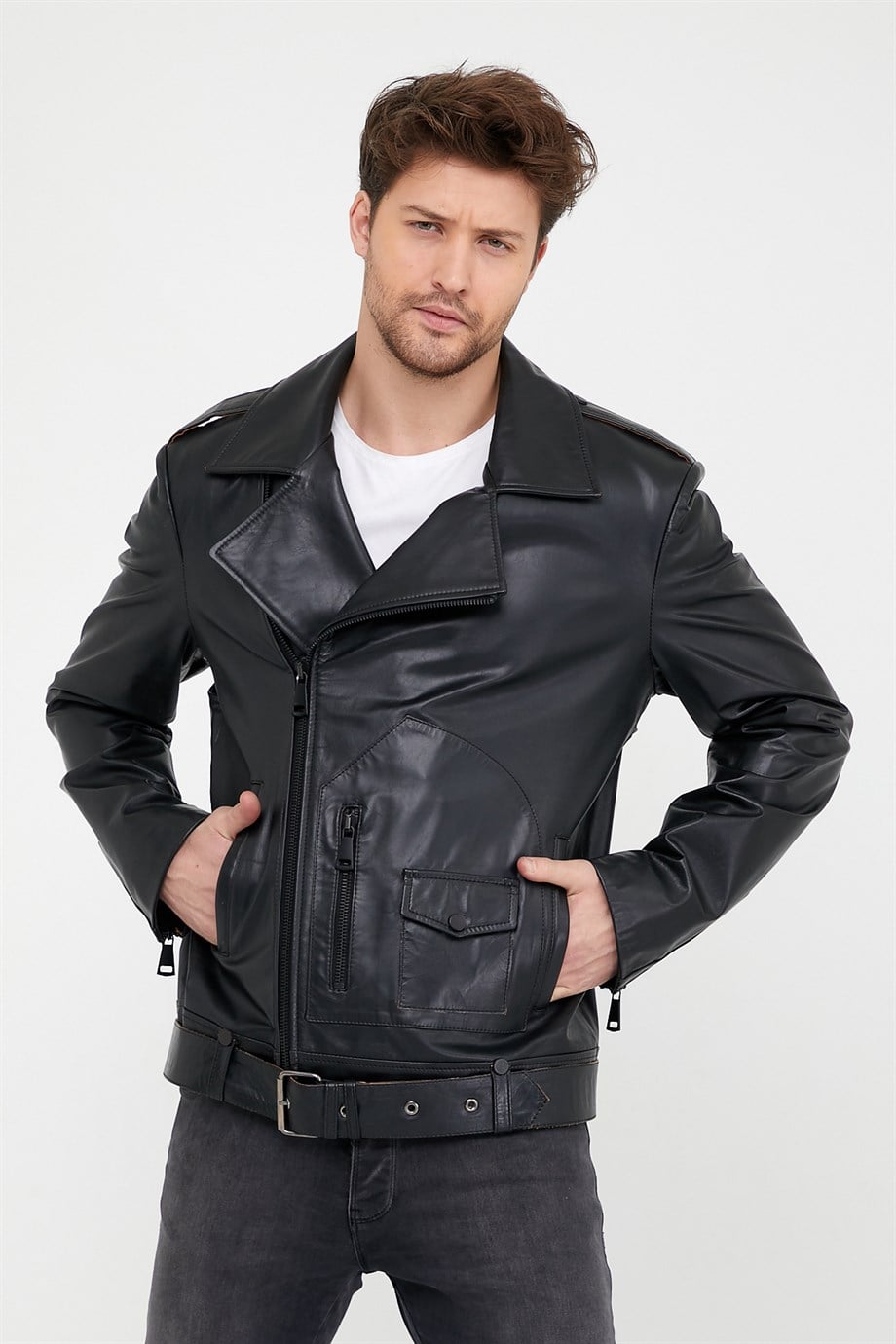 Siyah Biker Deri CeketCeket