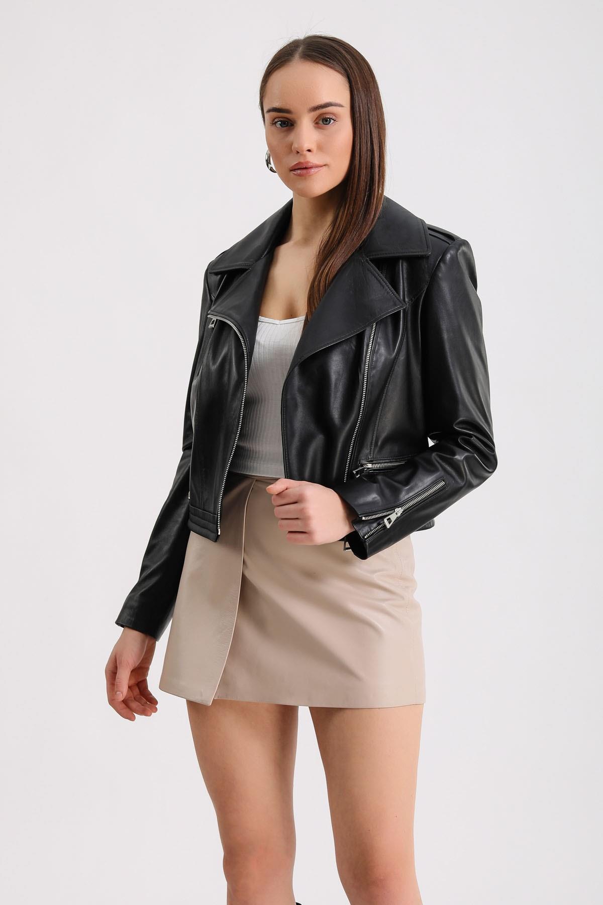 Siyah Biker Deri CeketCeket