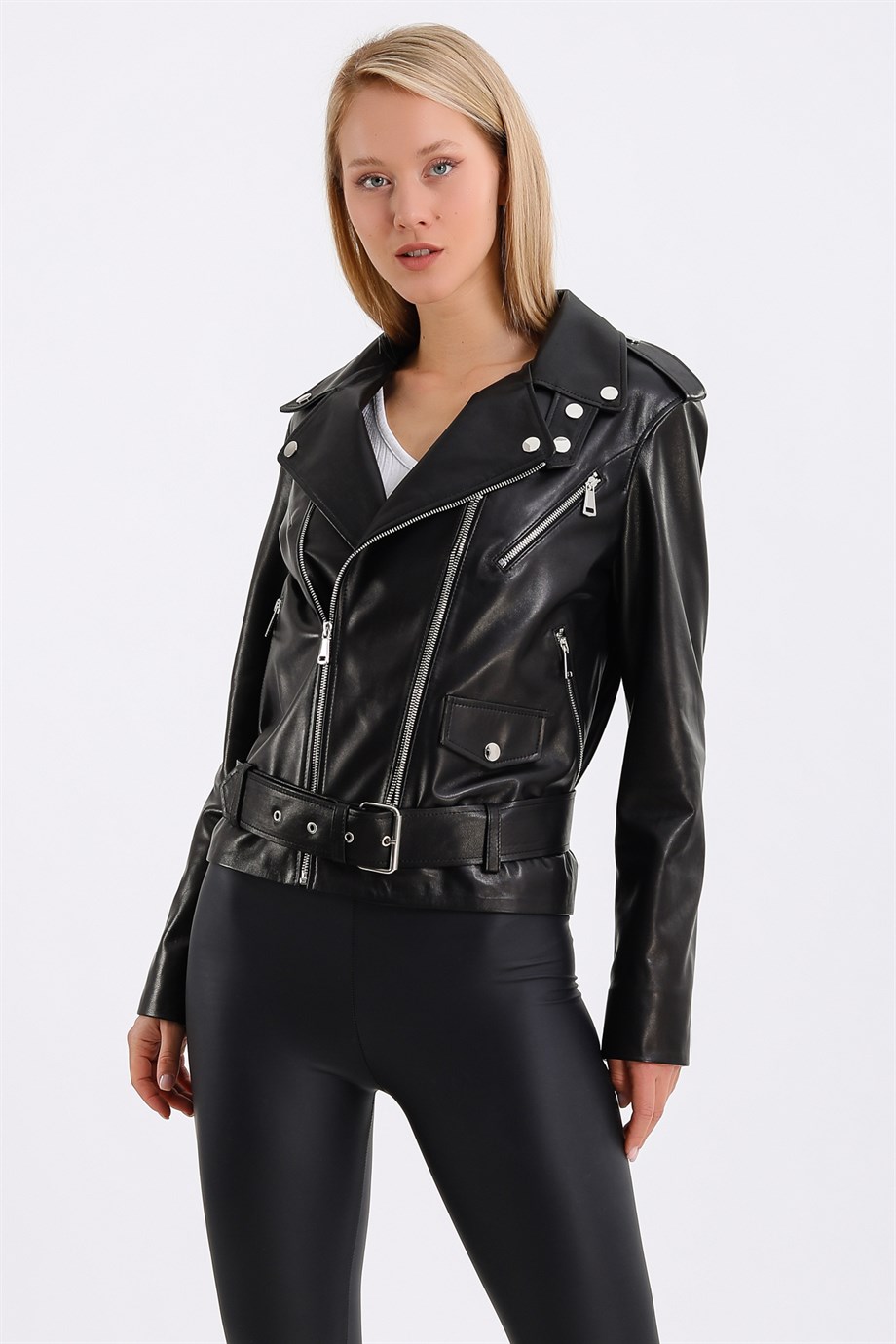 Siyah Biker Deri CeketCeket