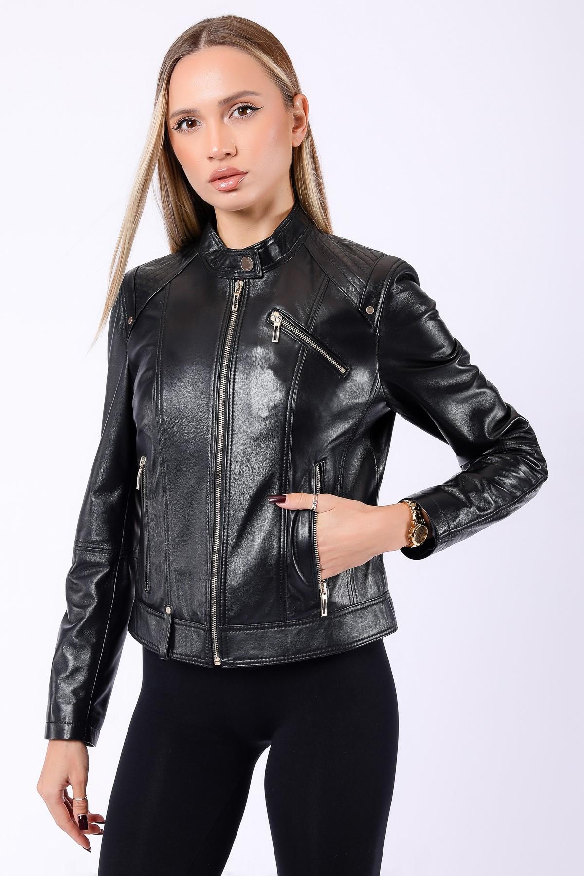 Siyah Biker Hakiki Deri CeketCeket