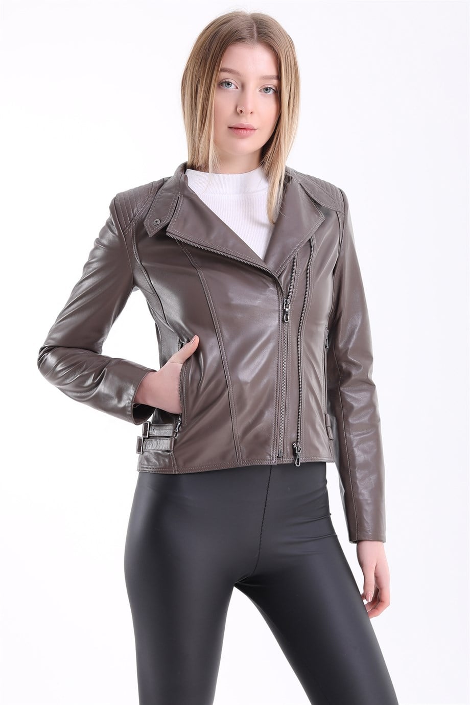 Siyah Fitted Kruvaze Deri CeketCeket