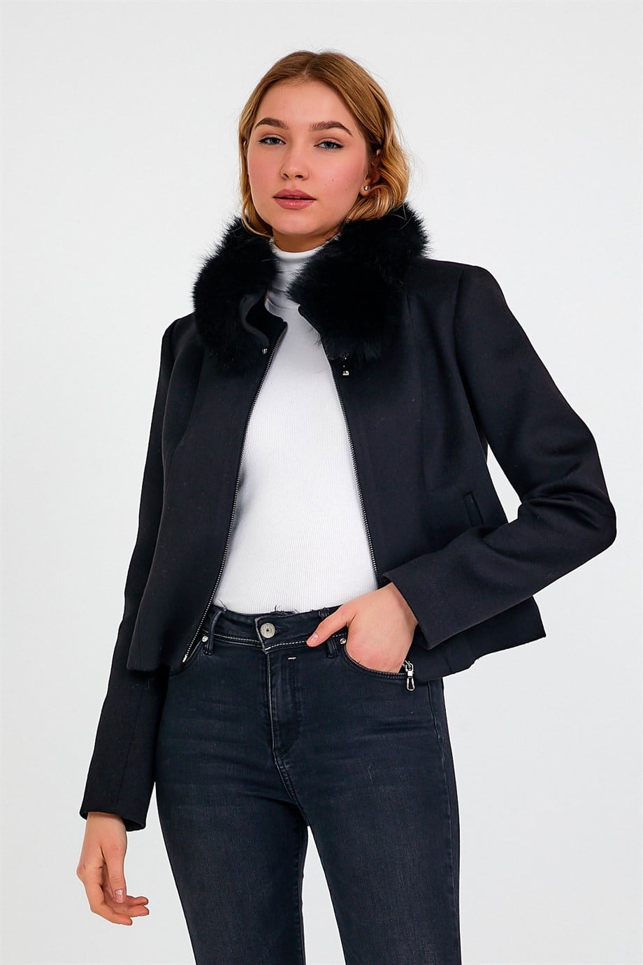 Siyah Fox Aksesuarlı Kaşmir CeketCeket