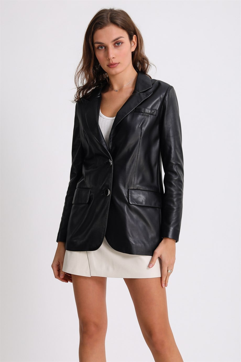 Siyah Kuzu Derisi Blazer CeketCeket