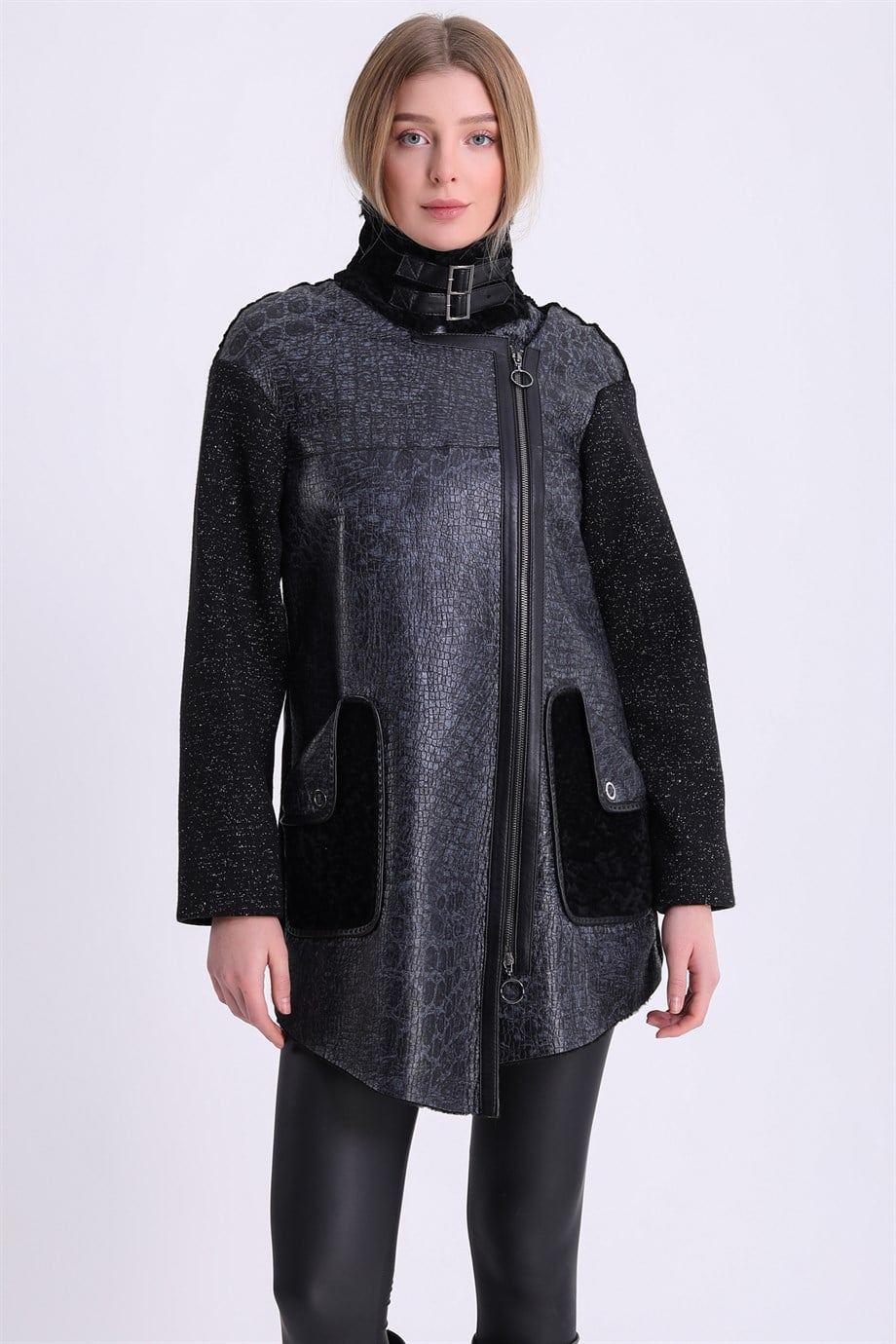 Black Lamb Fur Accessory Antrasit Astrakhan Coat