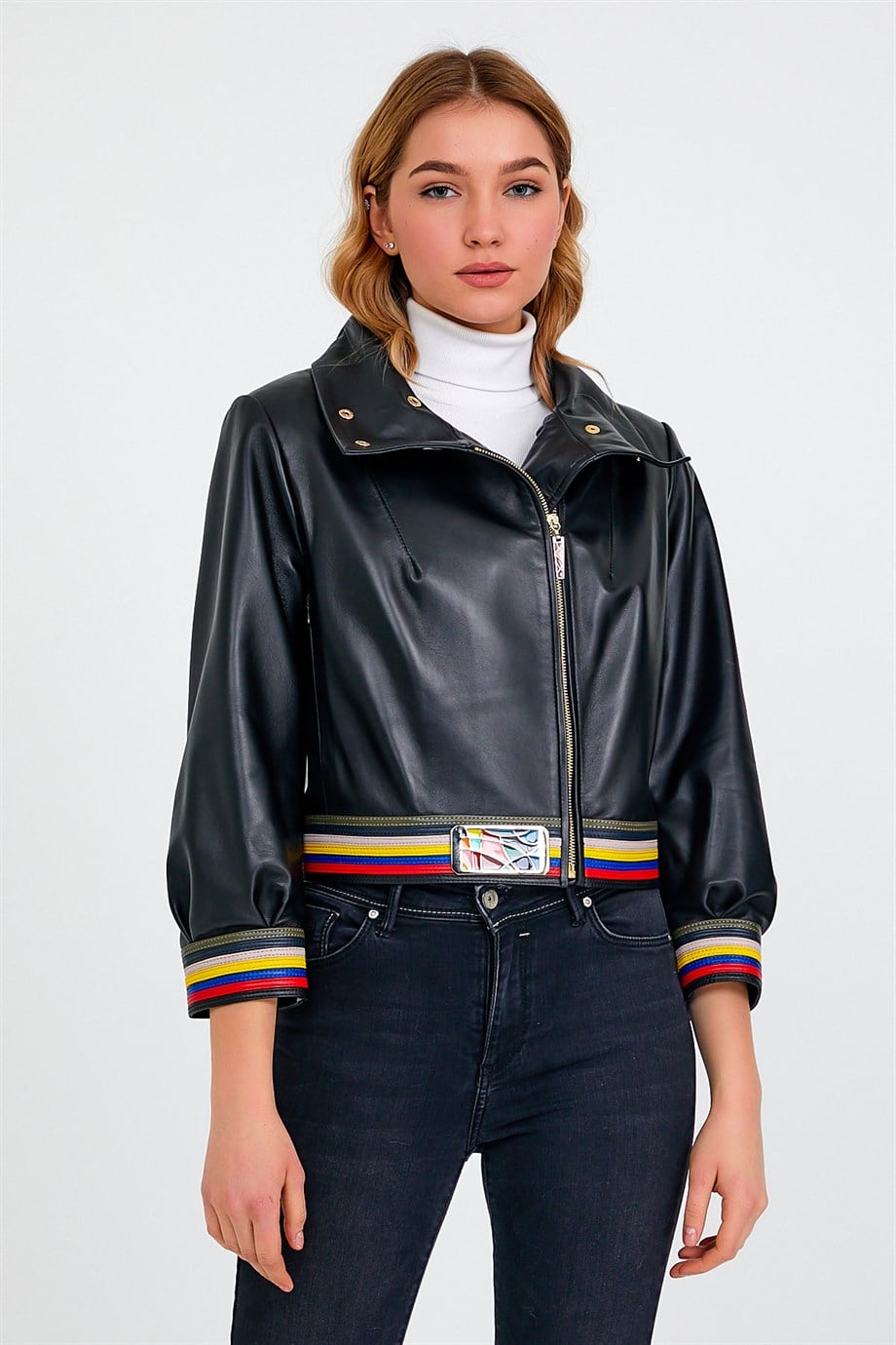 Siyah Rainbow Deri CeketCeket