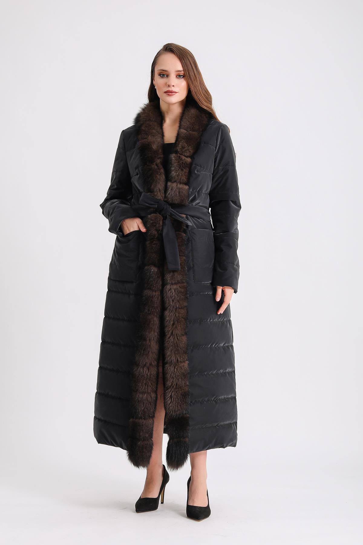 Siyah Sable Kürk Aksesuarlı Puffer KabanKaban