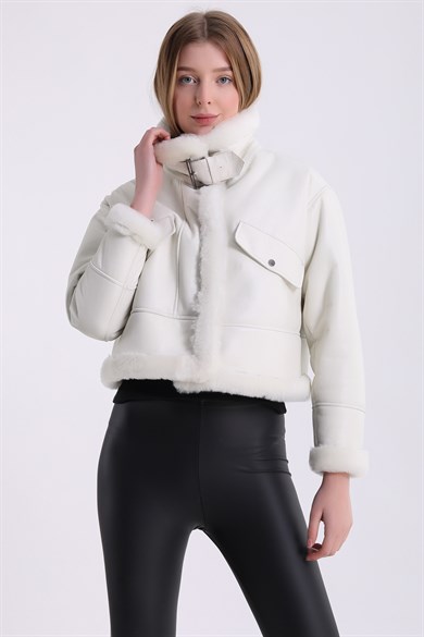 Lacivert Glam Kuzu Kürkü CeketCeket