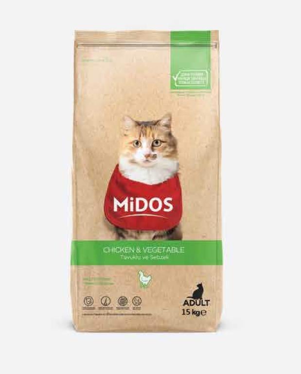 MİDOSMidos Tavuklu ve Sebzeli Hairball Yetişkin Kedi Maması 15 Kg