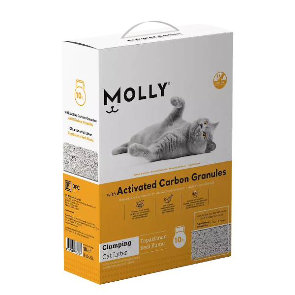 MollyMolly Aktif Karbon Granüllü Bentonit Kedi Kumu 10 Lt. (Sarı)
