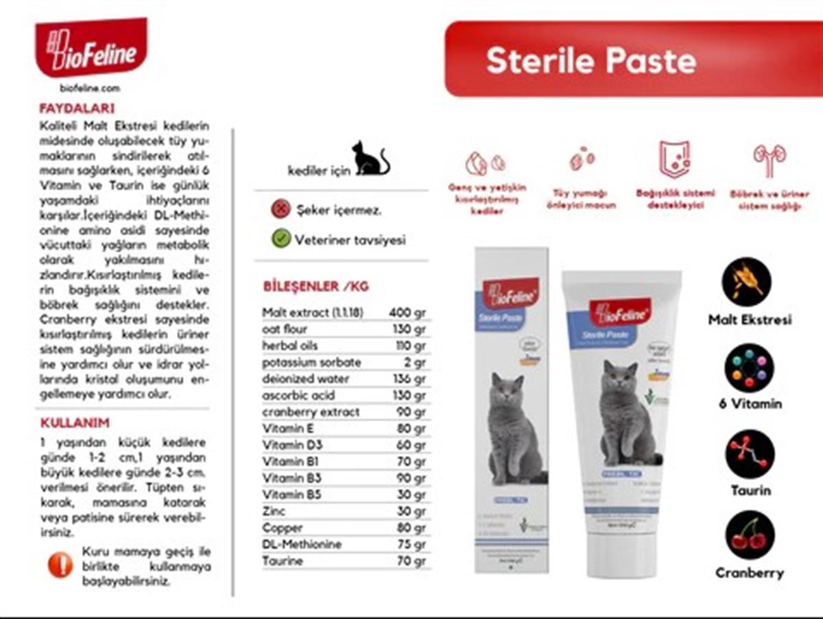 Sterile Paste 100g (Kısırlaştırılmış Kedilere Özel Bağışıklık Destekleyici Ve Tüy Yumağı Önleyici Malt Macun)