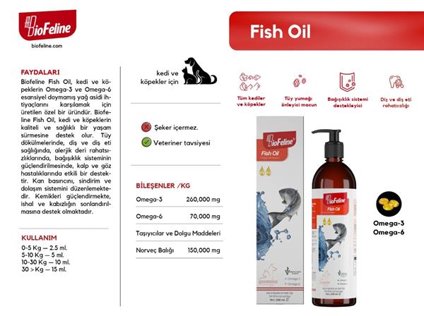 Fish Oil 200ml (KEDİ VE KÖPEKLER İÇİN OMEGA 3 VE 6 İÇERİKLİ BALIK YAĞI)