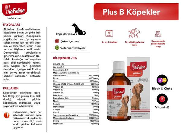 Plus+B For Dogs 50ml (Köpekler İçin Tüy Dökülmesi Engelleyici Biotin Tüy Sağlığı Damlası)