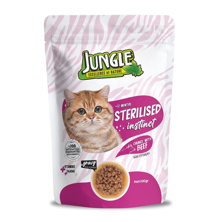 JUNGLEJungle Kısır Kedi Biftekli Yaş Mama 100 Gr.
