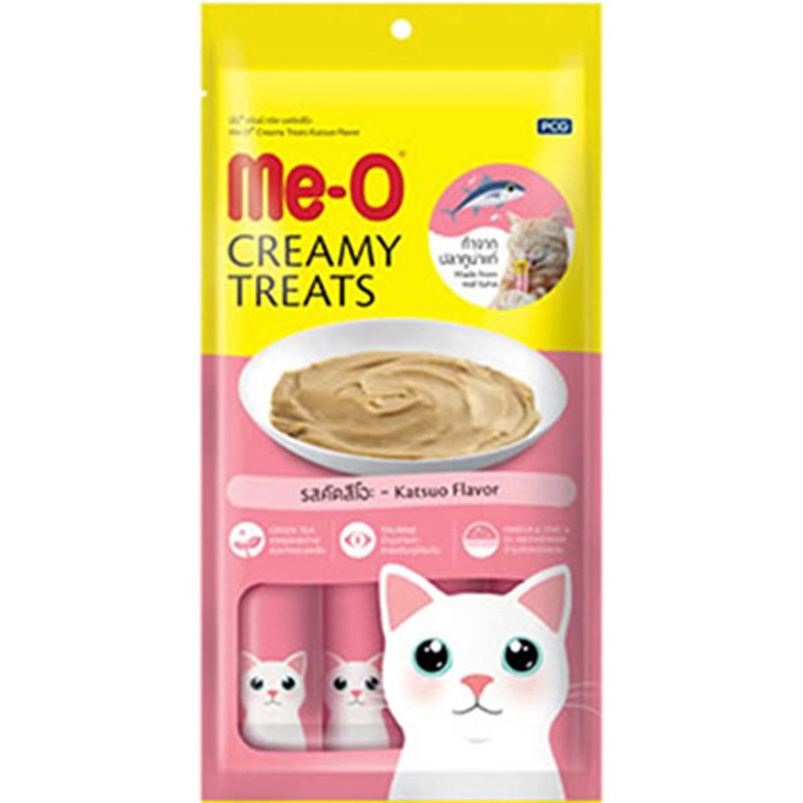 ME-OMeo Kremalı Çizgili Orkinos Balıklı Kedi Sıvı Ödül Maması 4x15 Gr