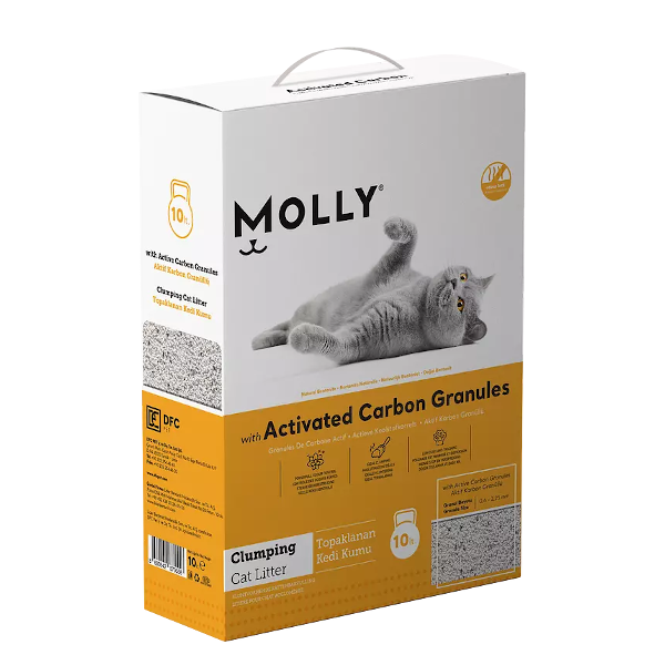 MollyMolly Aktif Karbon Granüllü Bentonit Kedi Kumu 10 Lt. (Sarı)