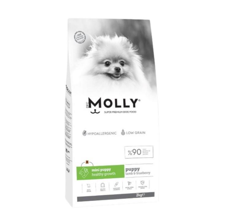 MollyMolly Kuzulu ve Yabanmersinli Mini Irk Yavru Köpek Maması 2kg.