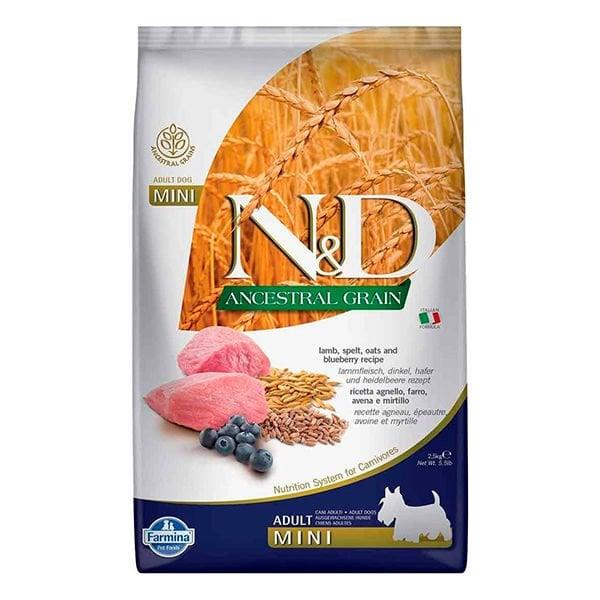 N&DN&D Ancestral Grain Kuzu Etli ve Yaban Mersinli Küçük Irk Ata Tahıllı Yetişkin Köpek Maması 2,5kg.