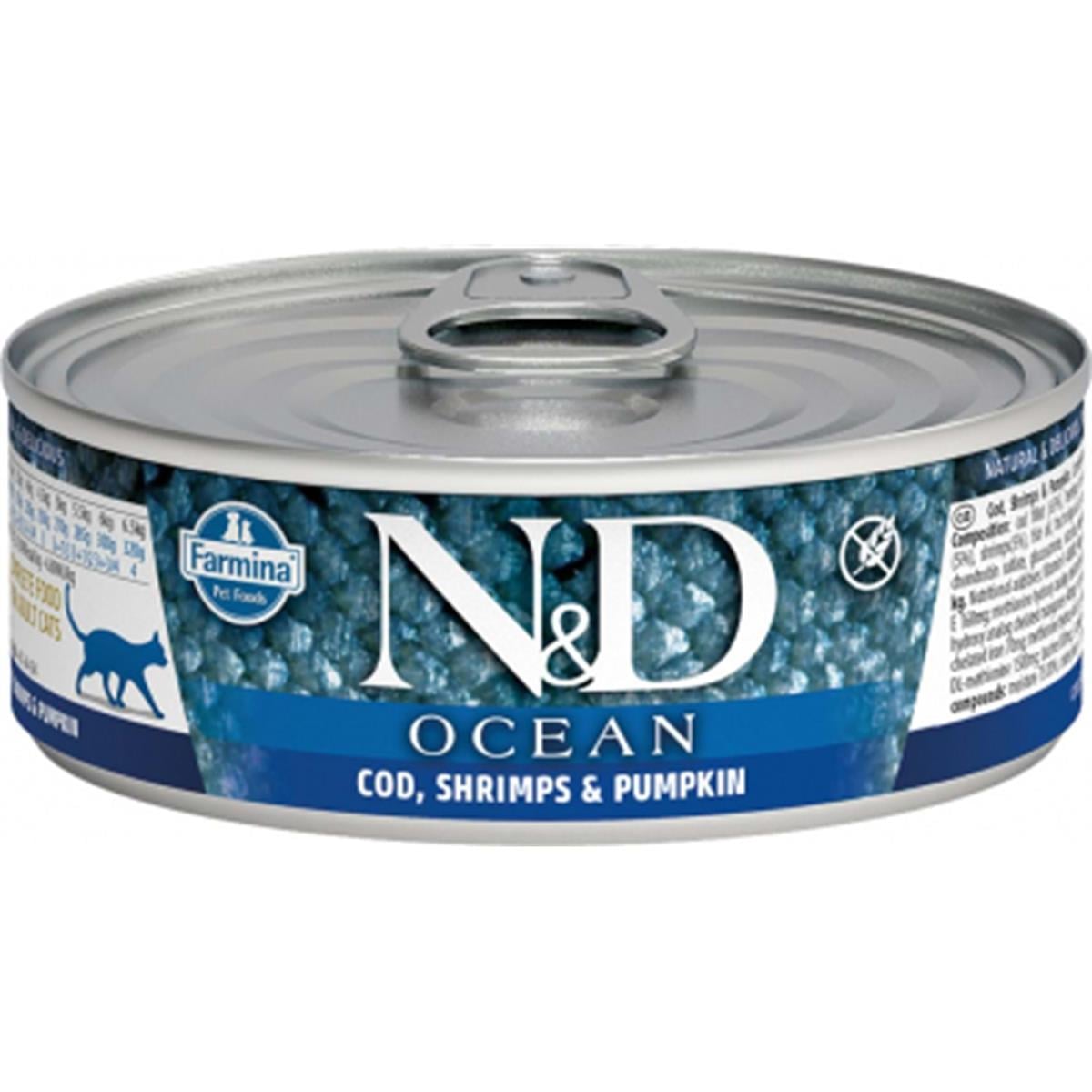 N&D OceanN&D Ocean Kedi Konserve Morina Balığı, Karides & Balkabağı 85 GR.