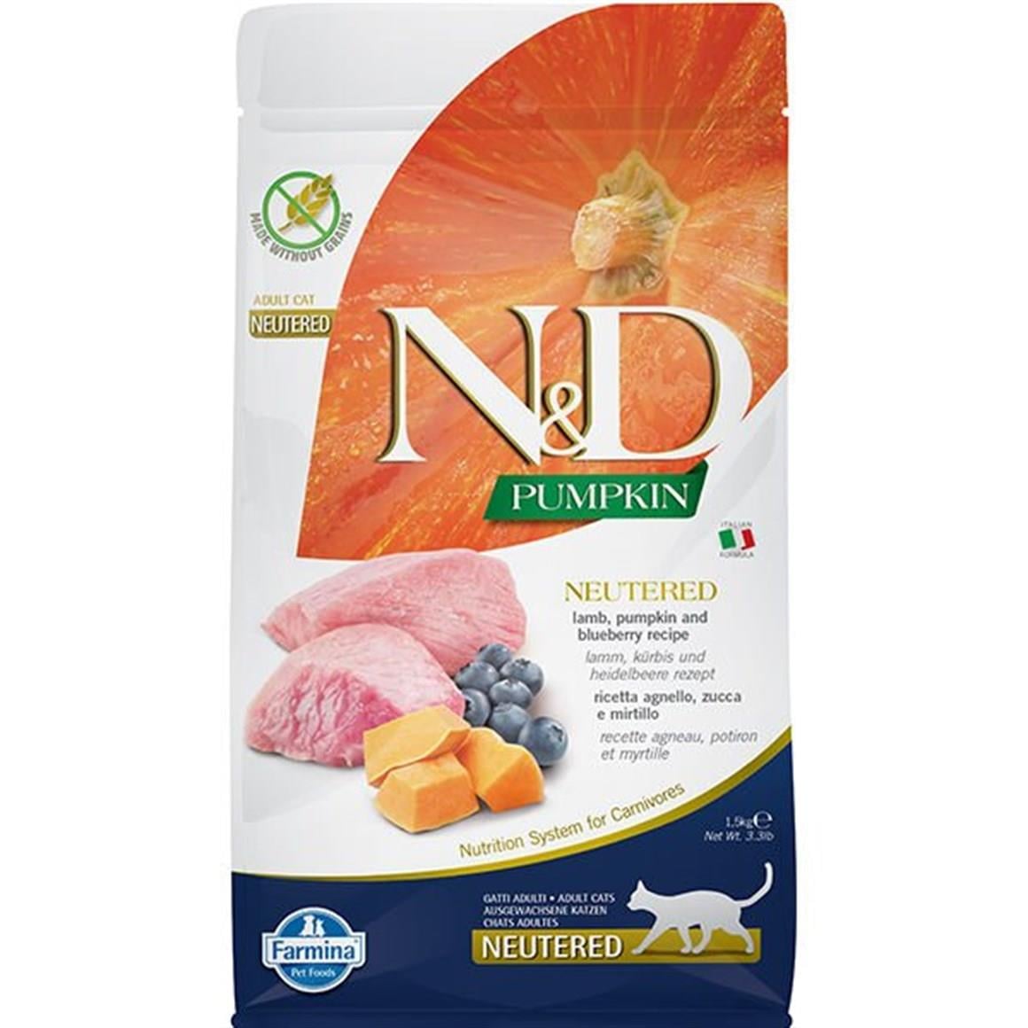 N&D Pumpkin Kuzu ve Yabanmersinli Kısırlaştırılmış Kedi Maması 1,5 Kg