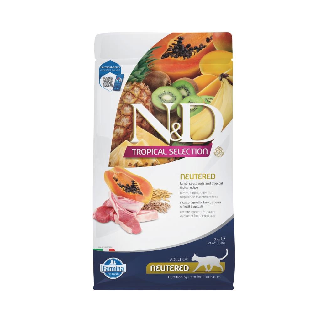 N&DN&D Tropical Selection Kuzu Etli ve Tropikal Meyveli Kısırlaştırılmış Kedi Maması 1,5kg.