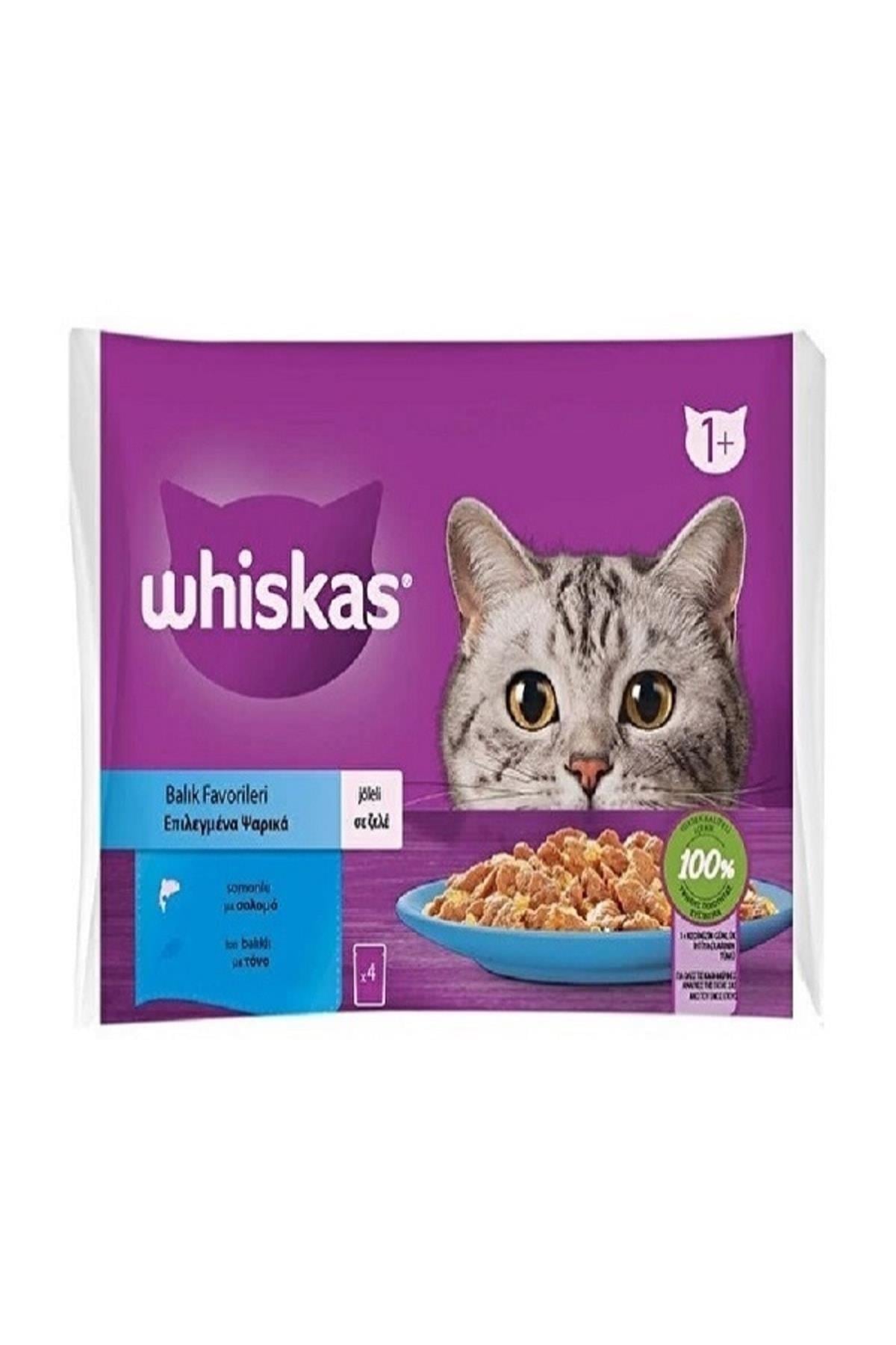 WHİSKASWhiskas Pouch 4 lü Paket Balık Çeşitleri (Somonlu ve Ton Balıklı ) Jöle içinde Yetişkin Kedi Konservesi 85 gr X 4 adet