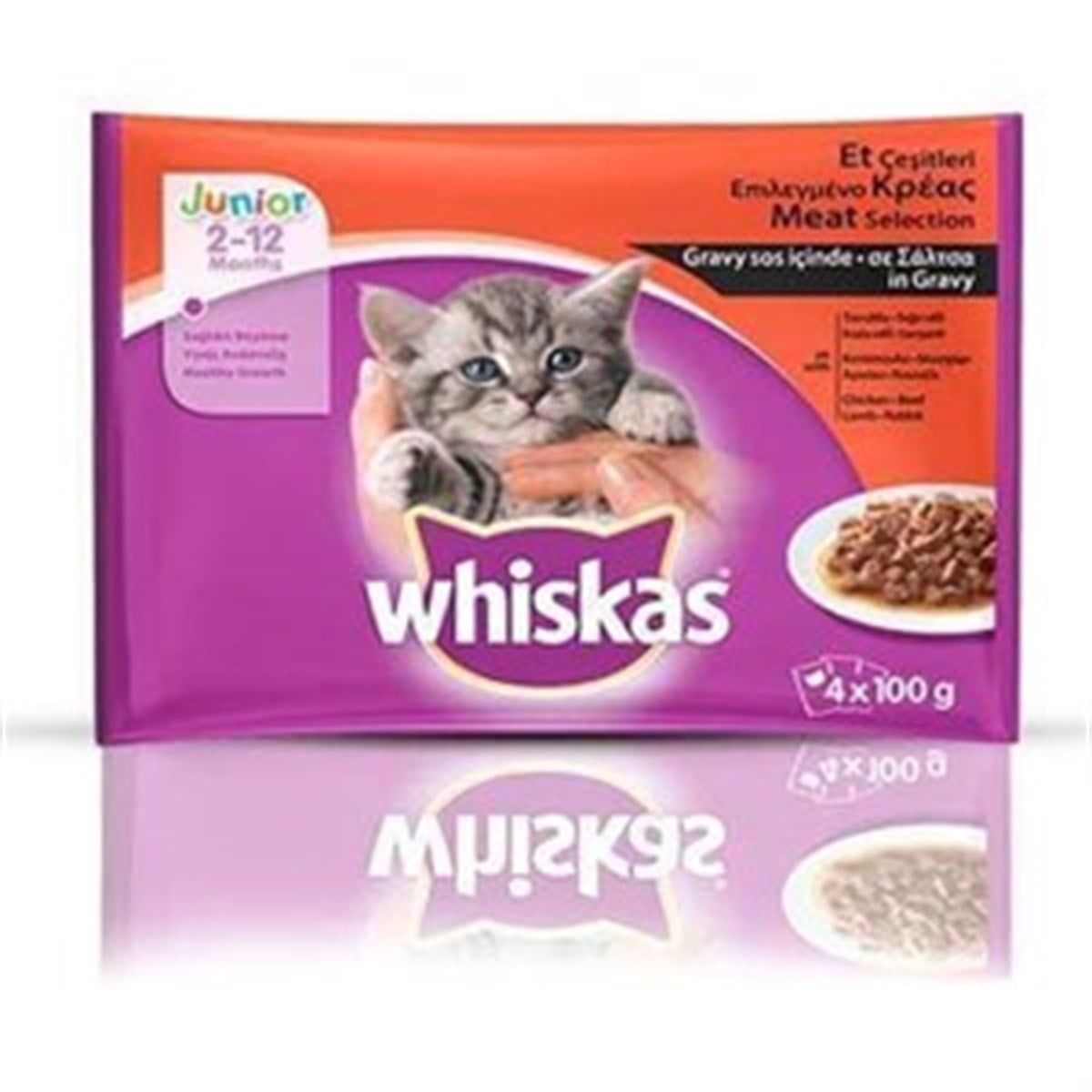 WHİSKASWhiskas Pouch Junior Et Çeşitleri Kedi Yaş Maması 100 Gr (4 Adet)