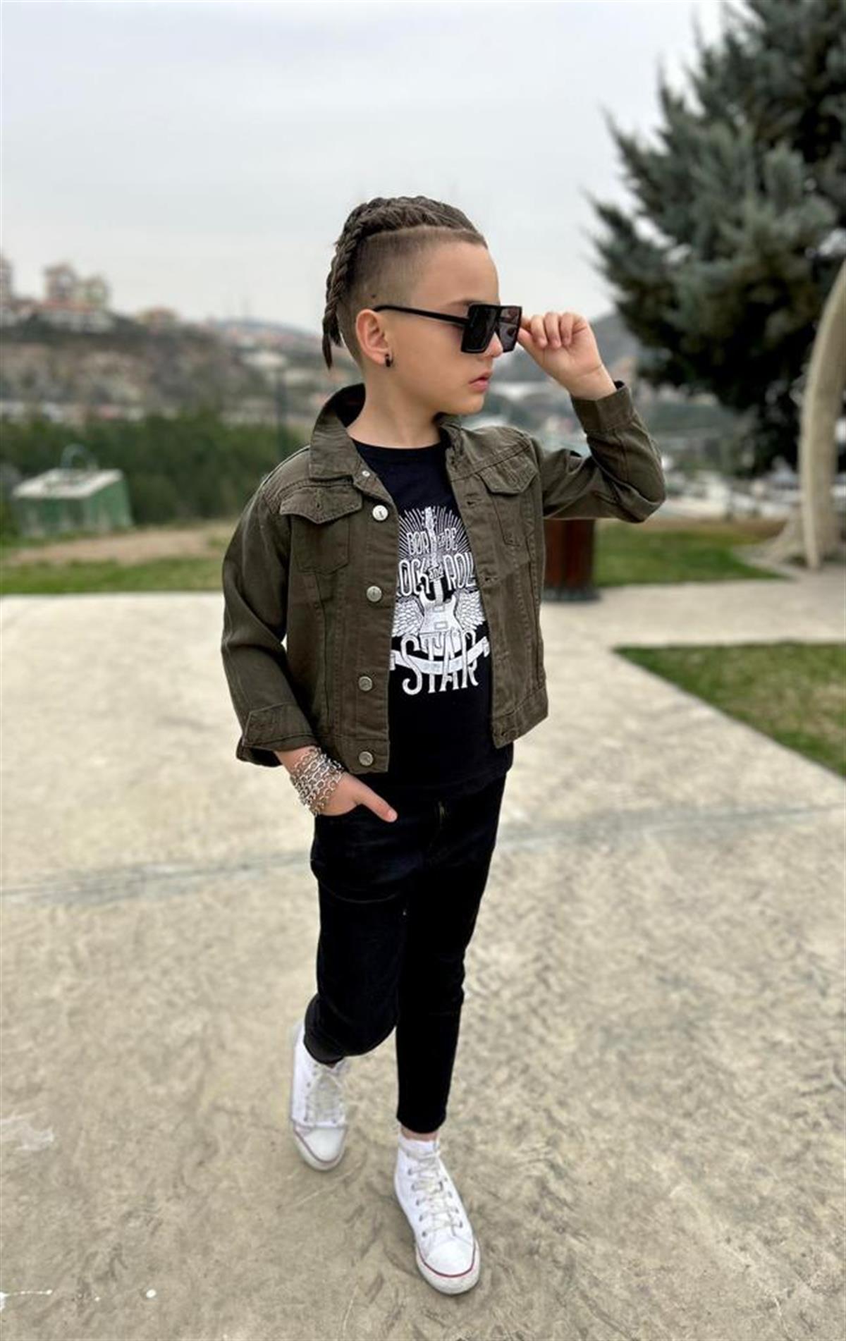 Erkek Çocuk Gabardin 3'lü Takım Haki Renk-Erkek Çocuk Alt Üst Takım-Bebegimindolabinda.com