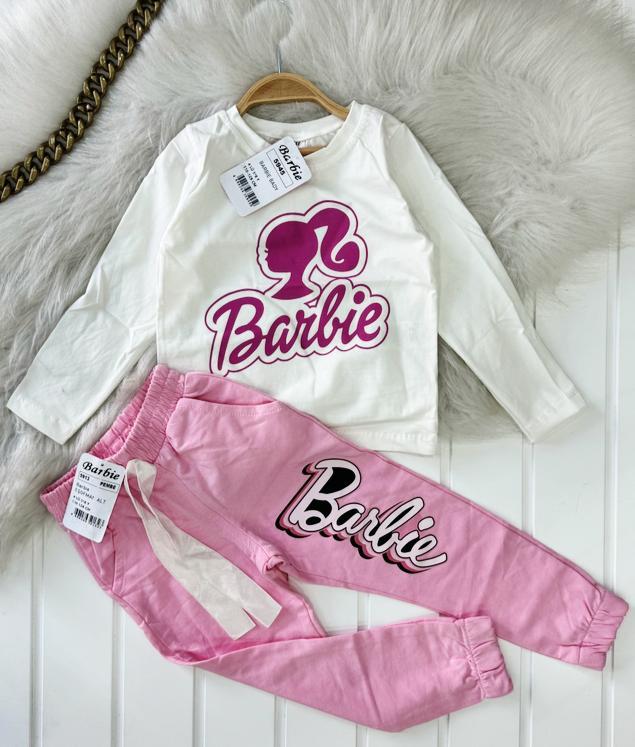 Kız Çocuk Barbi Pembe Altlı Pijama Takımı-Kız Çocuk Alt Üst Takım-Bebegimindolabinda.com