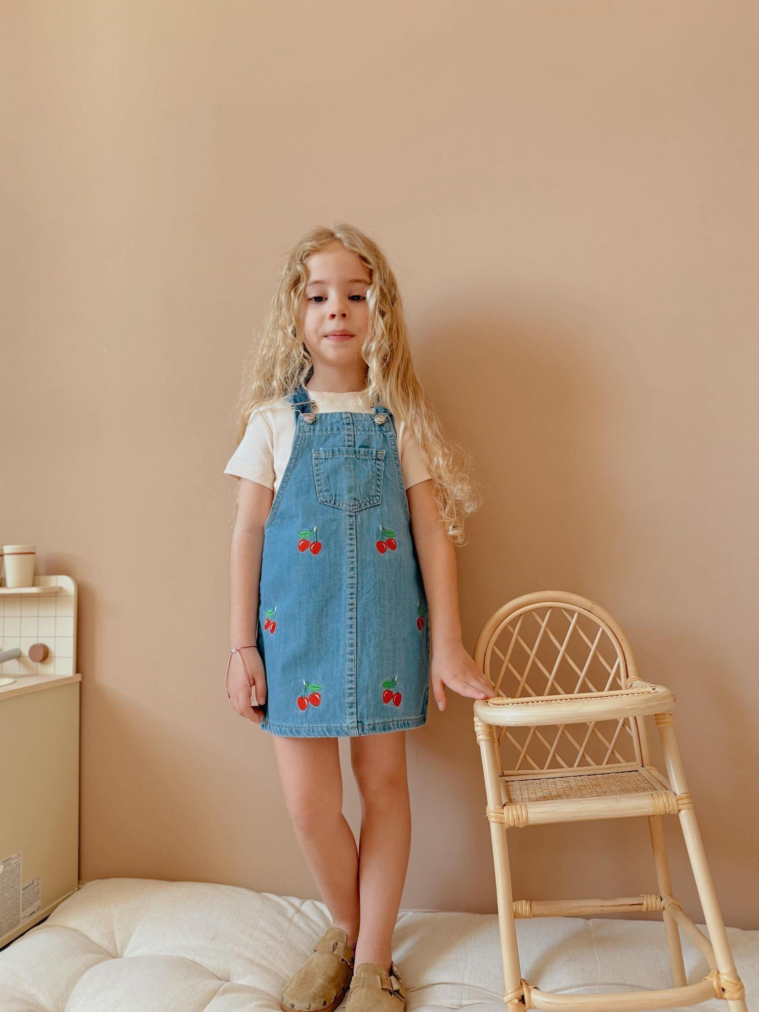 Kız Çocuk Kirazlı Kot Jile-Kız Çocuk Elbise-Bebegimindolabinda.com