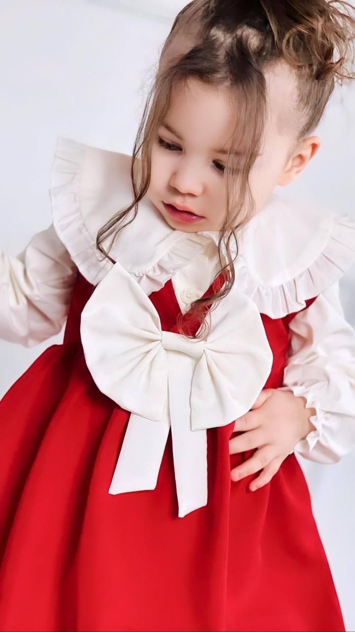 Kız Çocuk Kırmızı Elbise Beyaz Gömlek-Kız Çocuk Elbise-Bebegimindolabinda.com