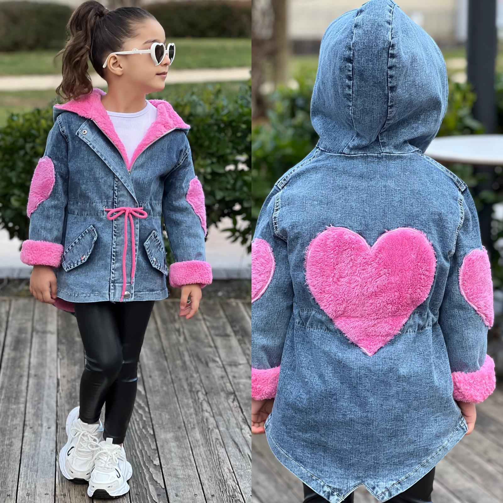 Kız Çocuk Kot Pembe Mont Welsoftlu-Kız Çocuk Mont-Bebegimindolabinda.com
