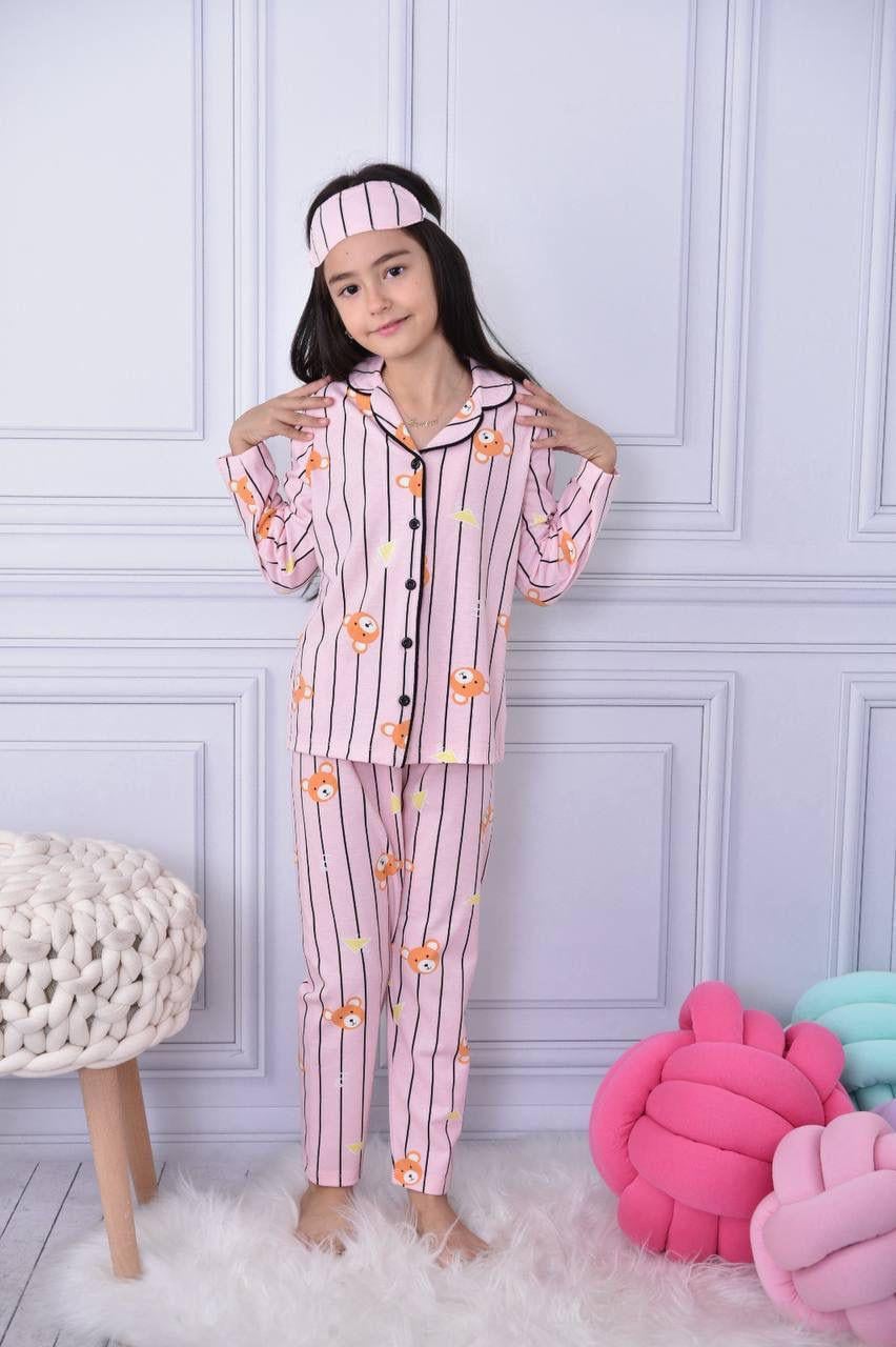 Kız Çocuk Pembe Ayı Figürlü Pijama Takımı-Kız Çocuk Alt Üst Takım-Bebegimindolabinda.com
