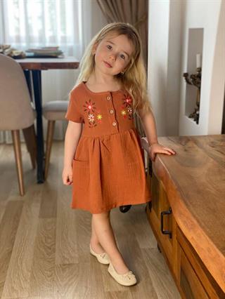 Kız Çocuk Bohem Elbise Kahve Renk-Kız Çocuk Elbise-Bebegimindolabinda.com