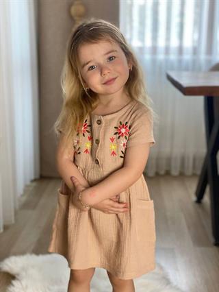 Kız Çocuk Bohem Elbise Toprak Renk-Kız Çocuk Elbise-Bebegimindolabinda.com