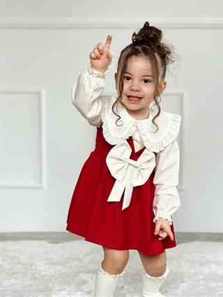 Kız Çocuk Kırmızı Jile Gömlekli Takım-Kız Çocuk Alt Üst Takım-Bebegimindolabinda.com