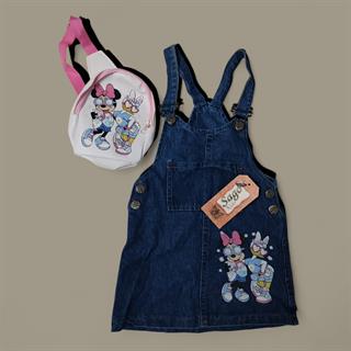 Kız Çocuk Kot Salopet Mickey Figürlü Çantalı-Kız Çocuk Elbise-Bebegimindolabinda.com